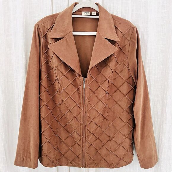 Cato Brown Soft Lightweight Textured Zip up Jacket Plus Size 18W - Picture 1 of 11
